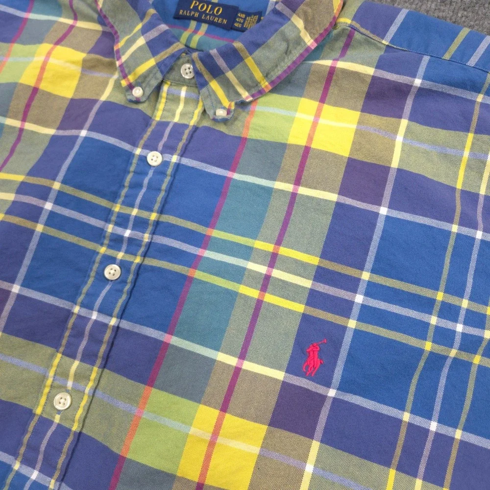 Polo Ralph Lauren Oxford Shirt Mens 4XB Multicolor Plaid Pony Button Down Preppy